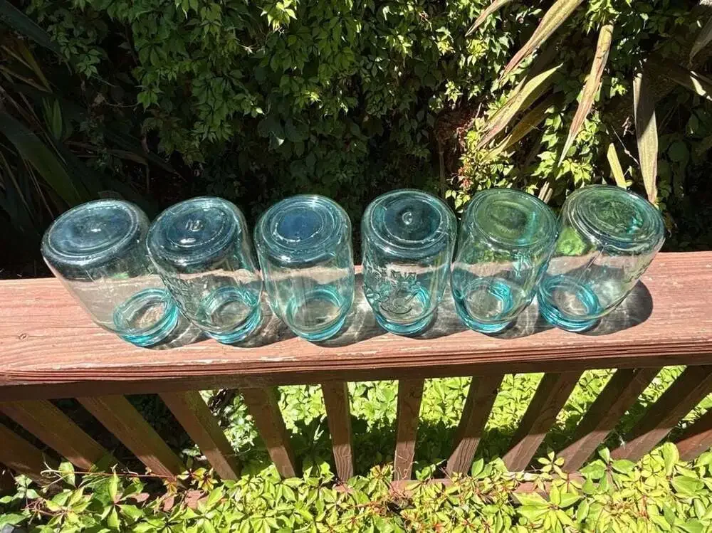 Set of 6 Vintage Ball Aqua Blue Glass Mason Jars Various Numbers No Lids